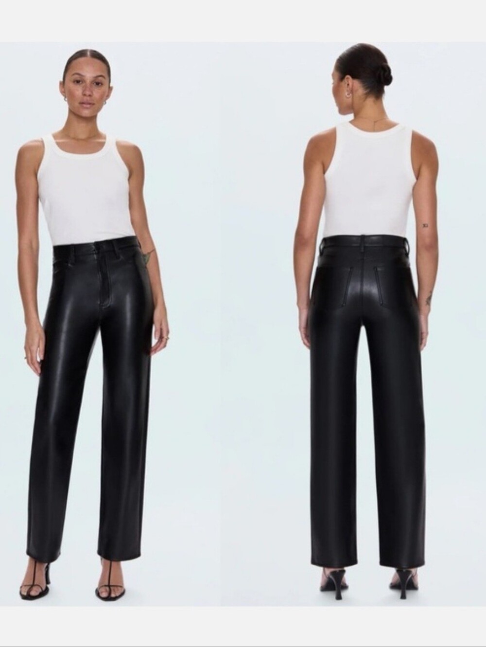 PISTOLA Cassie Black Vegan Leather High Rise Straight Leg Pants Women's Size 27